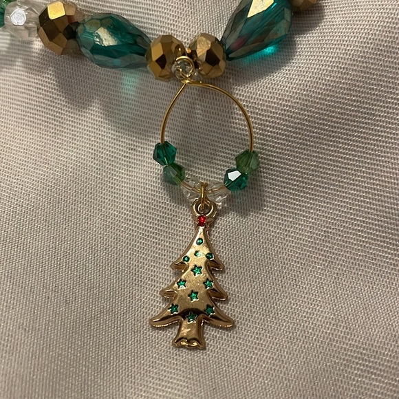 2/25 Handmade Jewelry Christmas Tree Necklace Sparkling Green Gold Clear Beads - Picture 2 of 6
